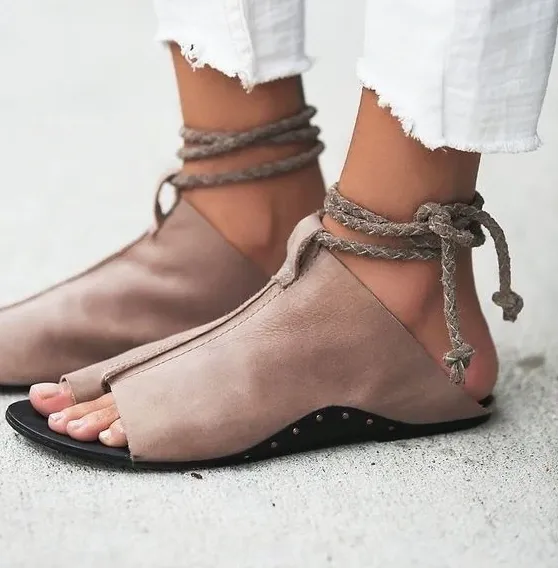 Ankle Strap Soft Leather Flat Sandals