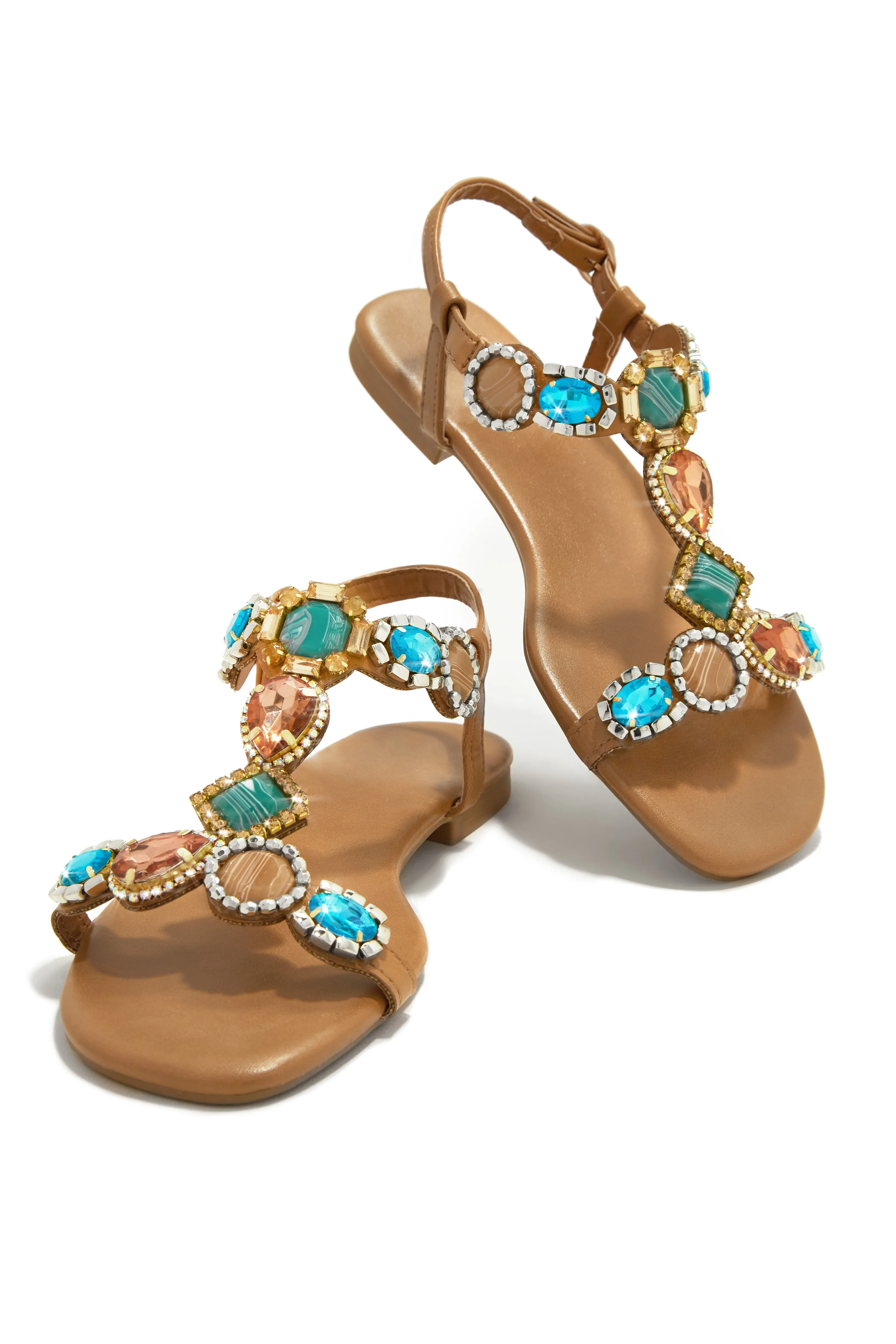 Embellished Aruba Sunset Stone Sandals in Nude Color