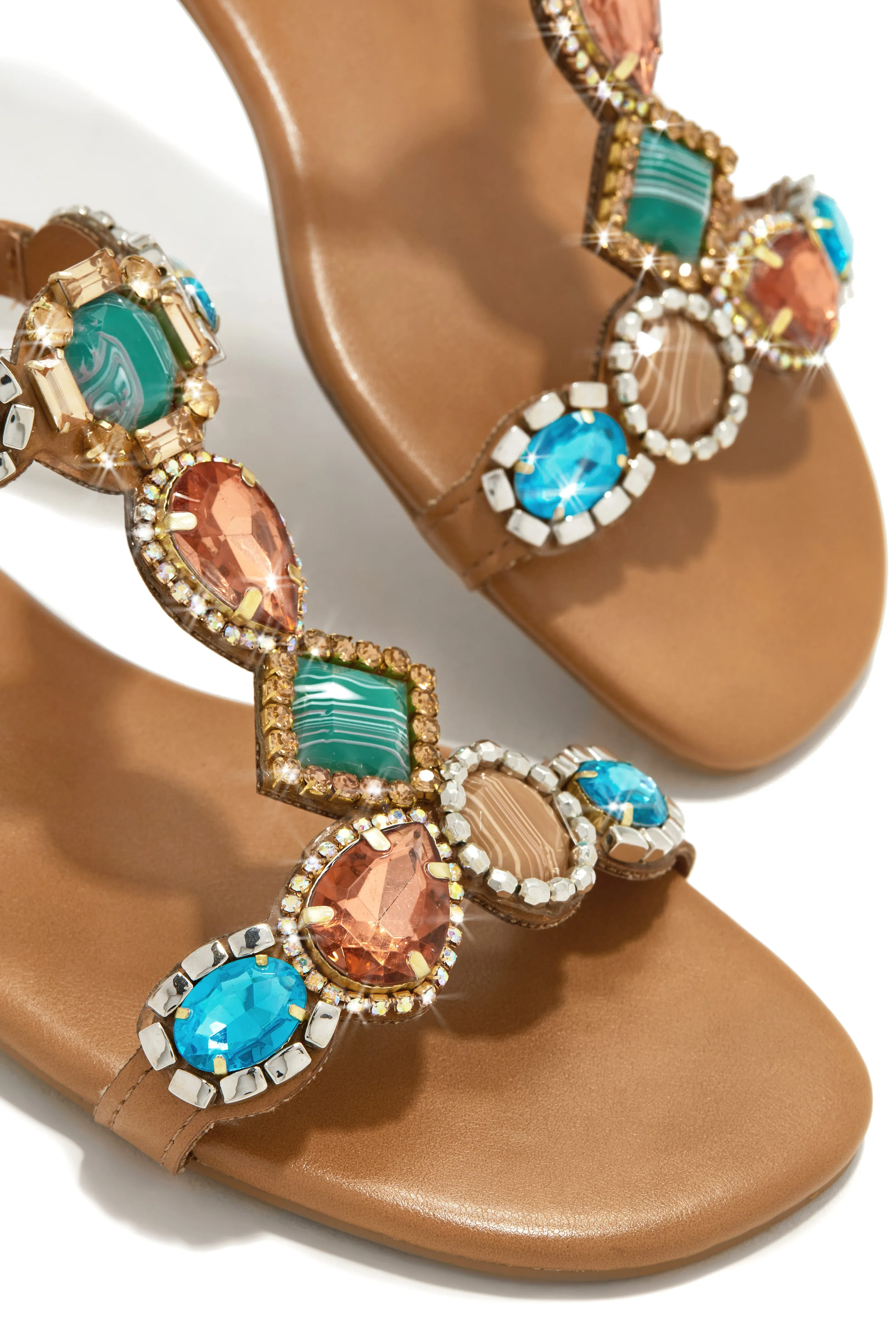 Embellished Aruba Sunset Stone Sandals in Nude Color