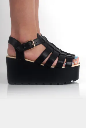 Bethany Black Flatform Strappy Sandals