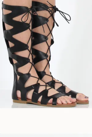 Black Gladiator Tie Up Sandals - Fergie