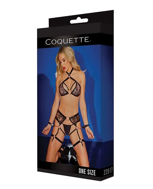 Black Label Strappy Detail Halter Top, Crotchless Panty, Garters & Restraints Black One Size Fits Most