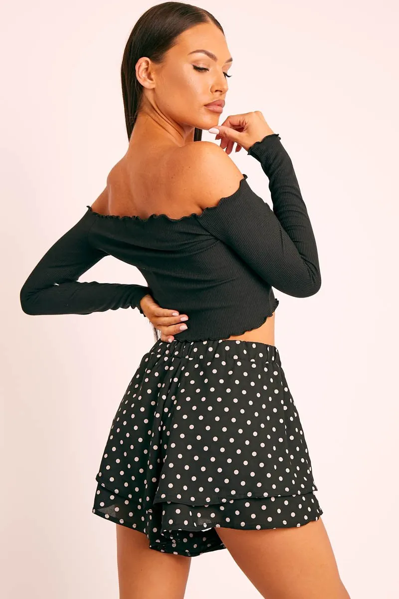 Black Ribbed Bardot Crop Top - Daniah