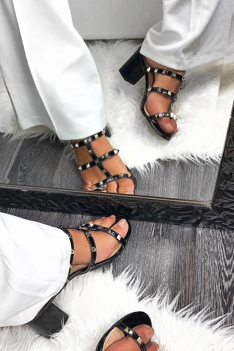 Black Studded Heeled Sandals - Sakai