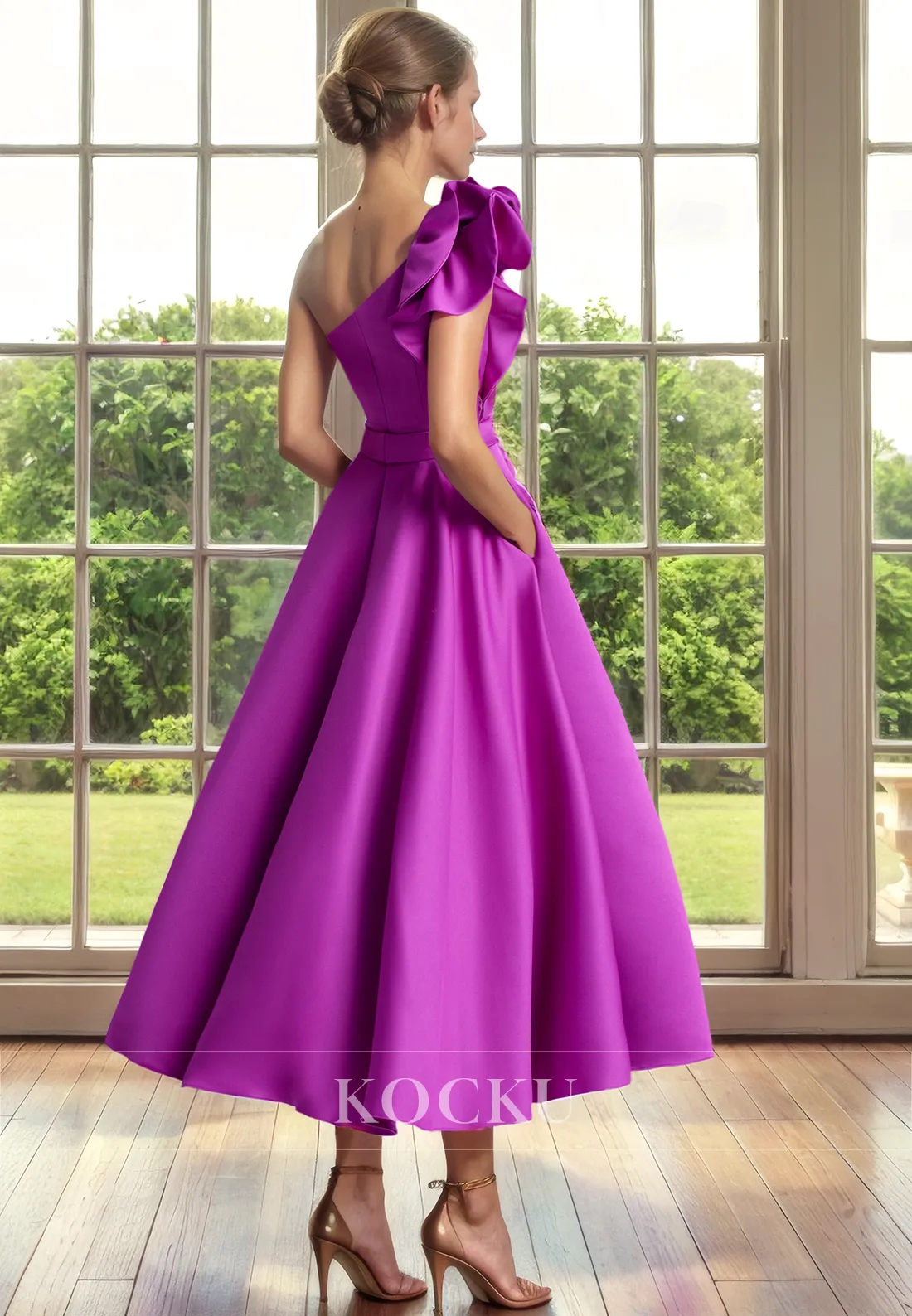 Classic & Timeless One Shoulder A-Line Sleeveless Satin Cocktail Mother of the Bride Dress