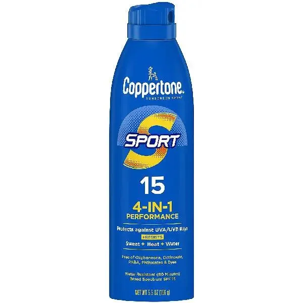 Coppertone Sport Sunscreen Spray Broad Spectrum SPF 15 Water Resistant 5.5 oz