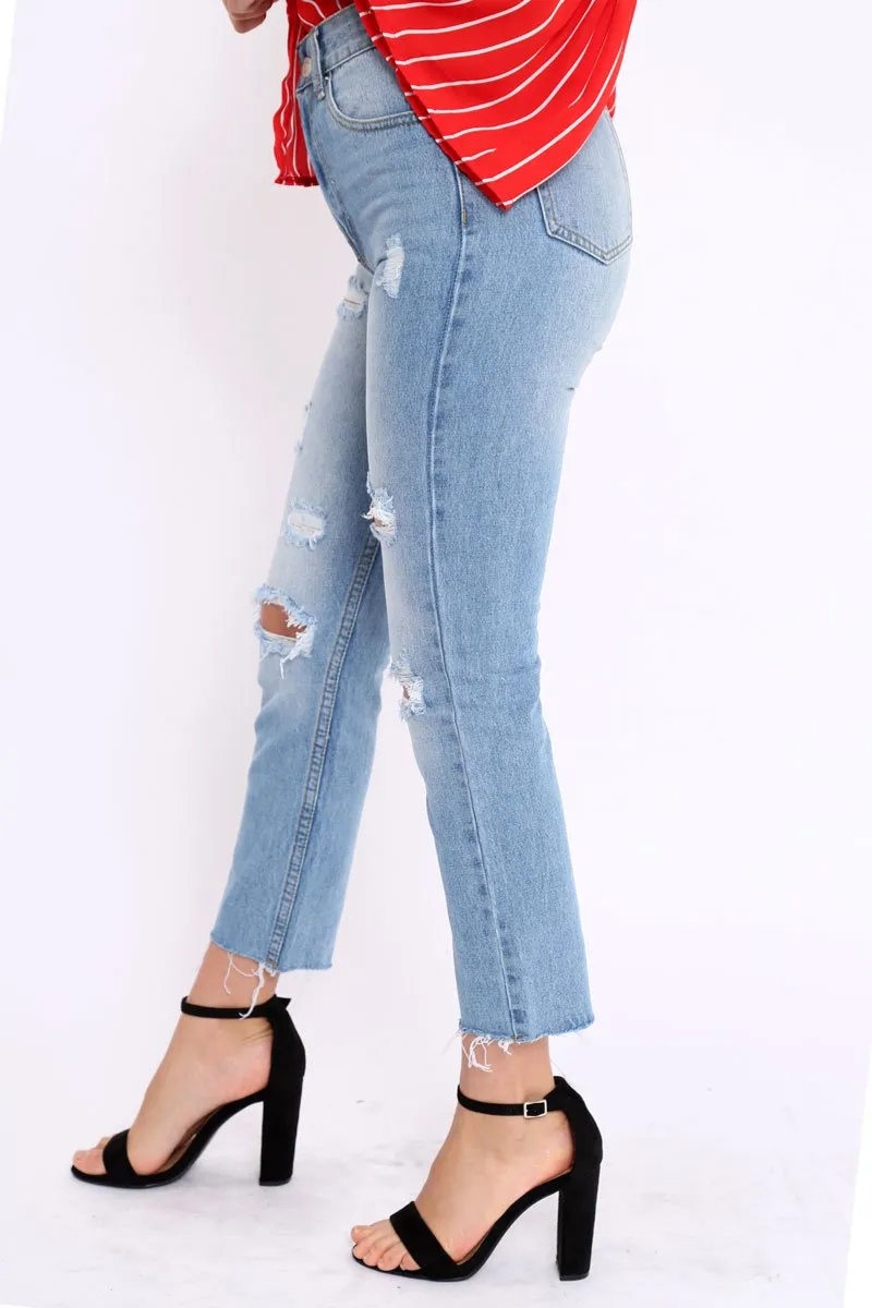 Denim Blue Bum Ripped Jeans - Jamani