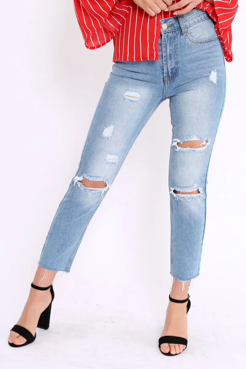 Denim Blue Bum Ripped Jeans - Jamani