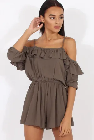 Green Cold Shoulder Frill Layer Playsuit - Diana