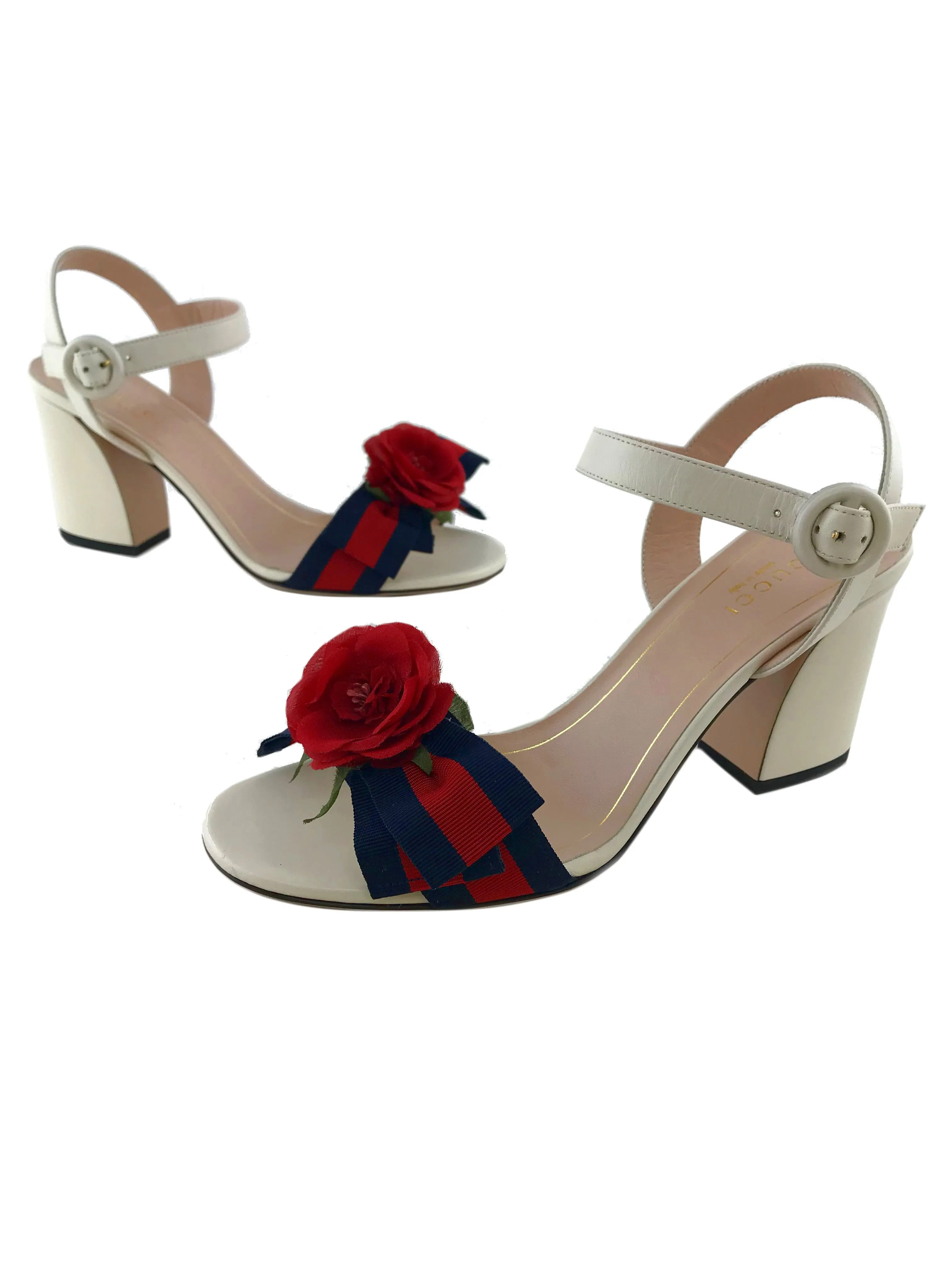 Gucci Web Bow Silk Flower Sandals Size 7