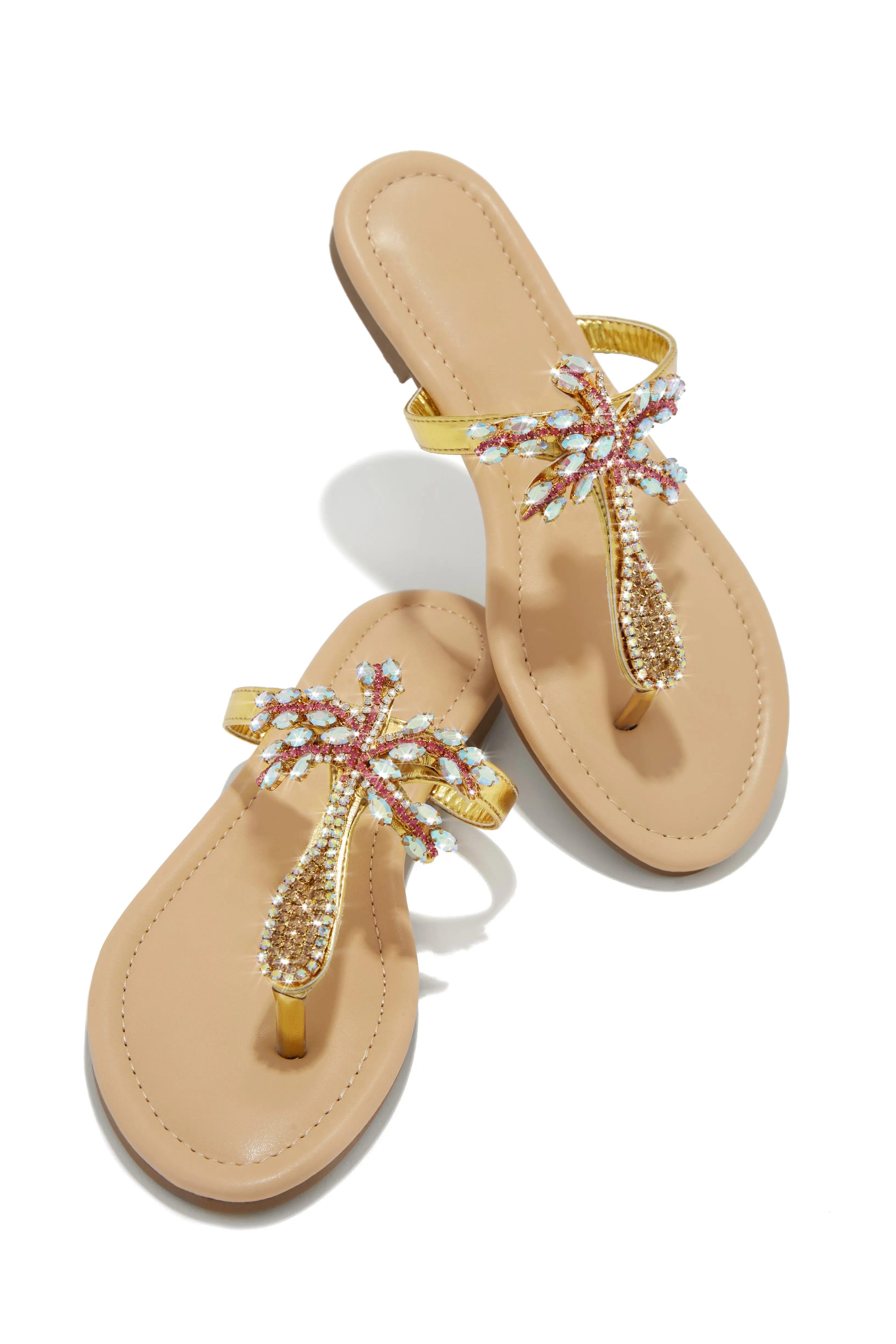 Hot Summer Nights Embellished Slip On Sandals - Nude