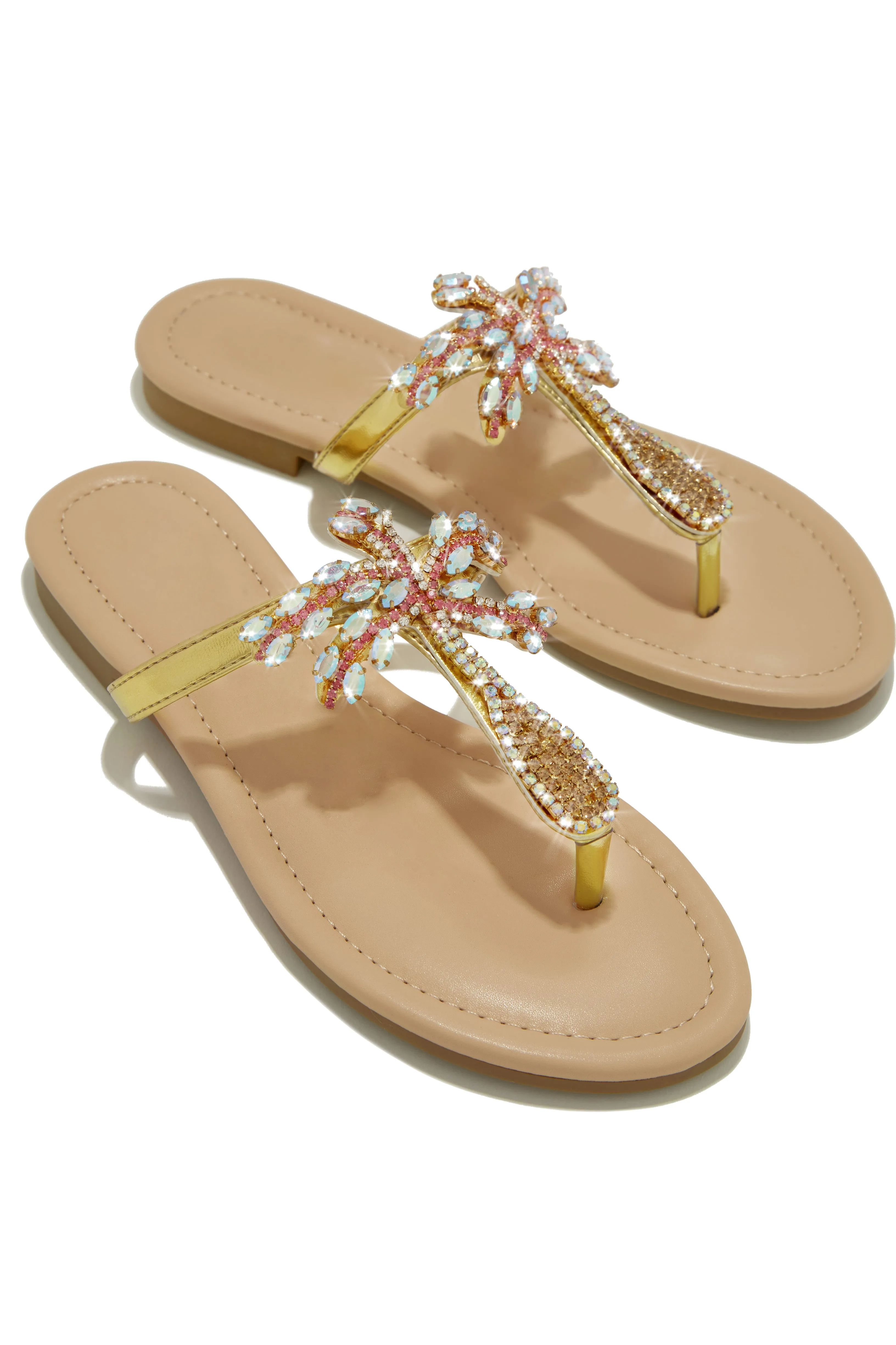 Hot Summer Nights Embellished Slip On Sandals - Nude