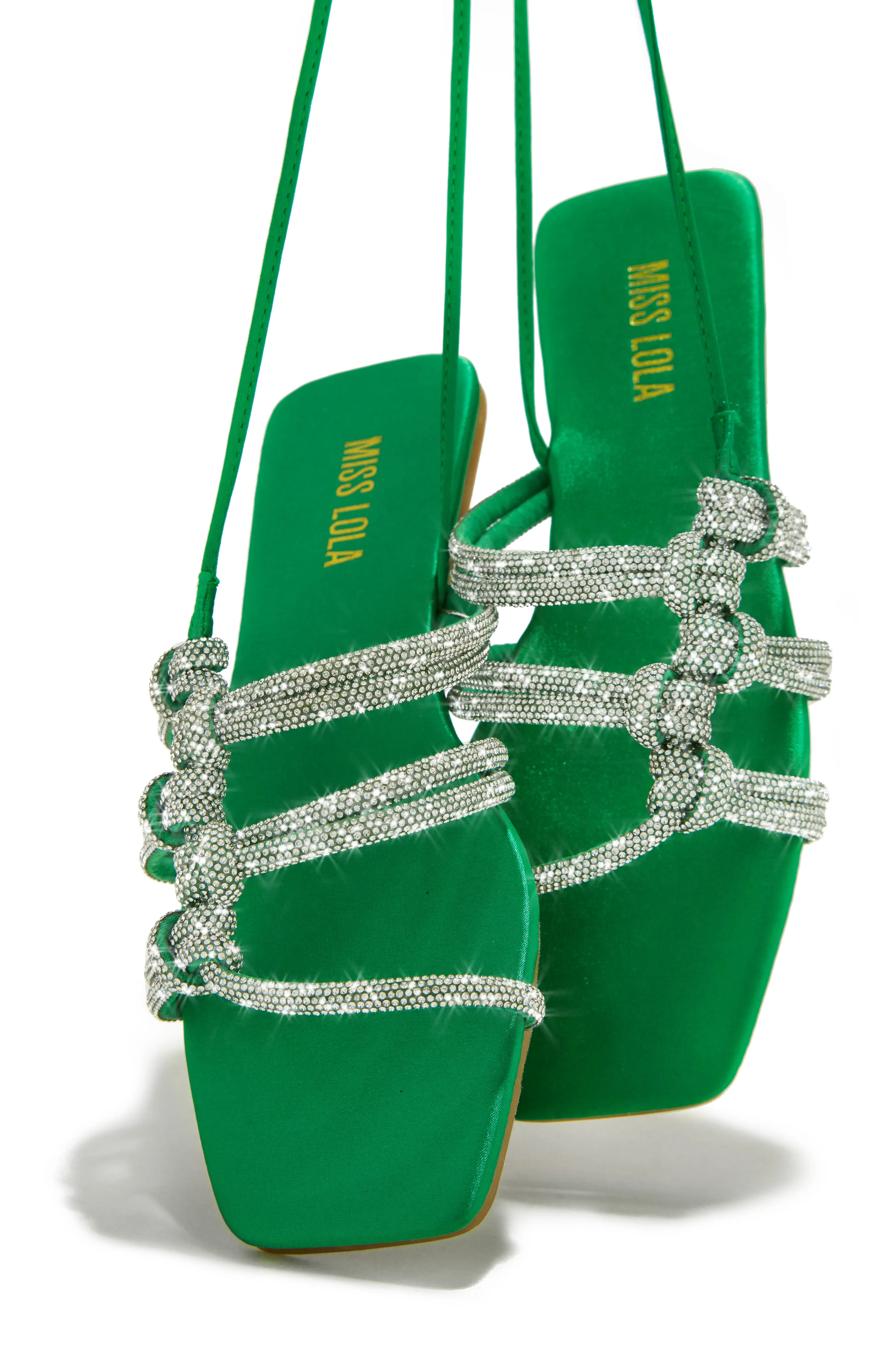 Ibiza Nights Embellished Lace Up Sandals - Green