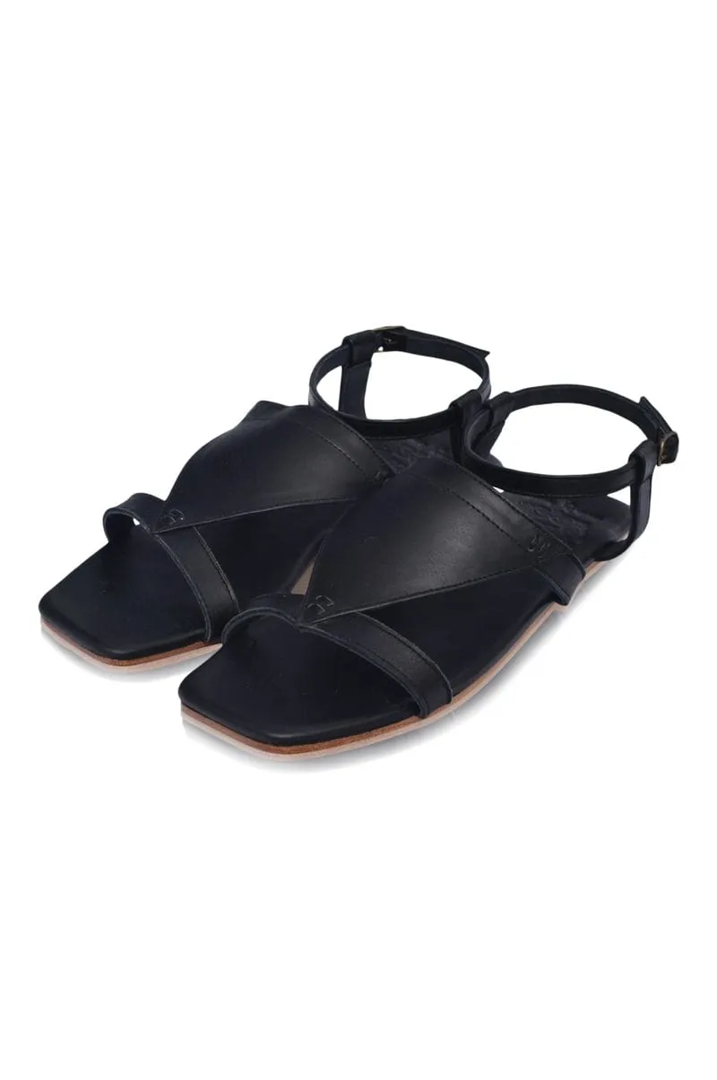 Kanvaz Ankle Strap Sandals in Black