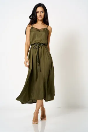 Khaki Lace Trim Cami Maxi Dress