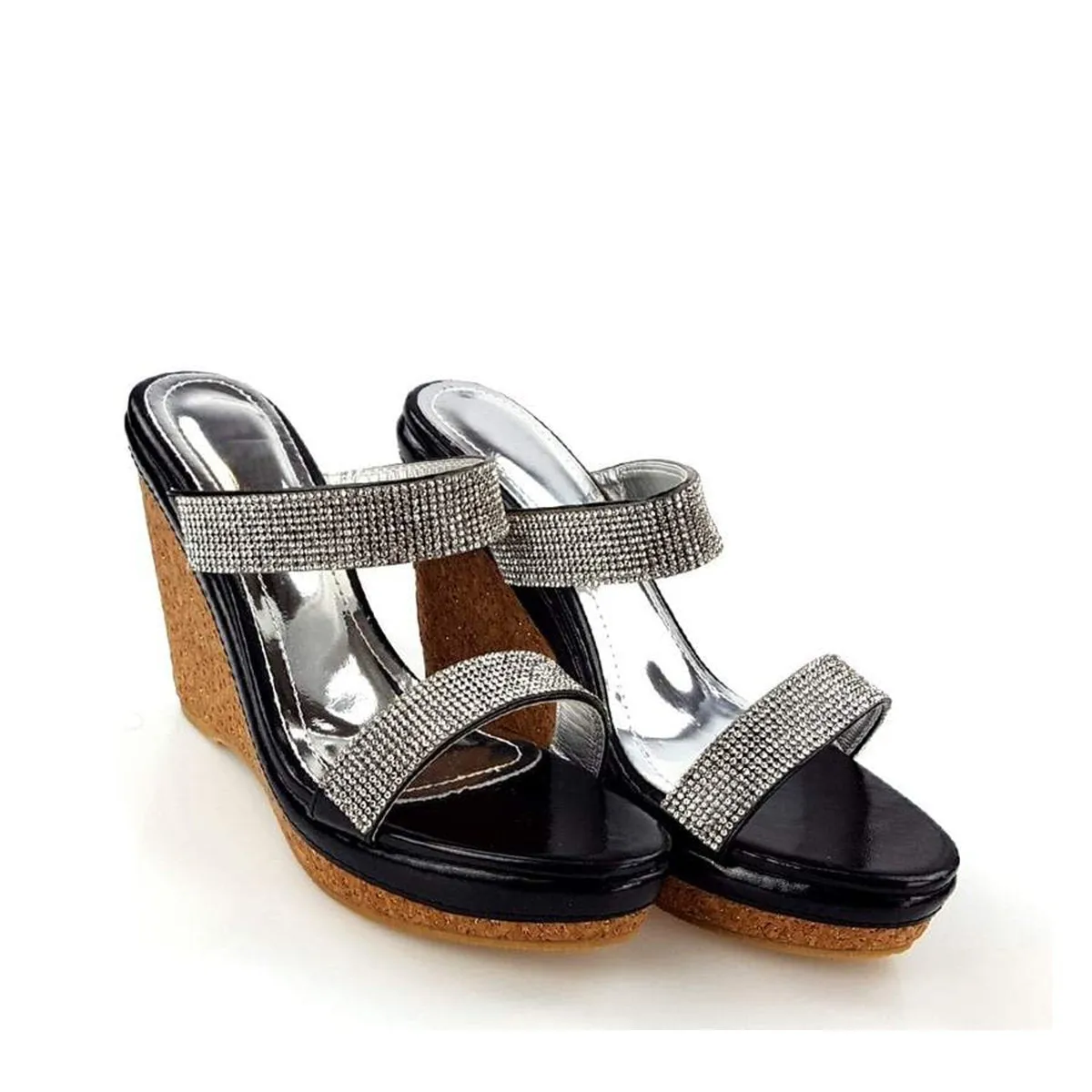 Parva Cork Wedge Diamante 2 Strap Sandal