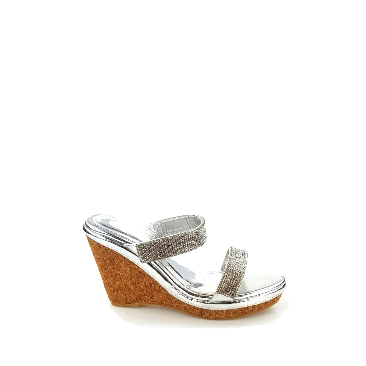 Parva Cork Wedge Diamante 2 Strap Sandal