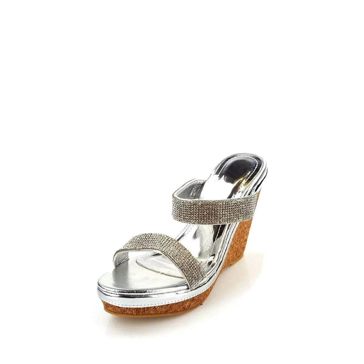 Parva Cork Wedge Diamante 2 Strap Sandal