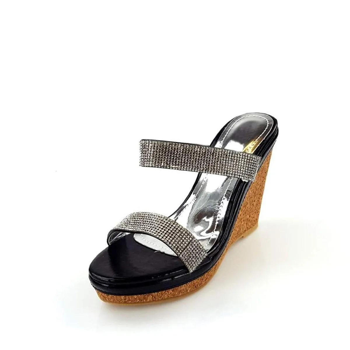 Parva Cork Wedge Diamante 2 Strap Sandal