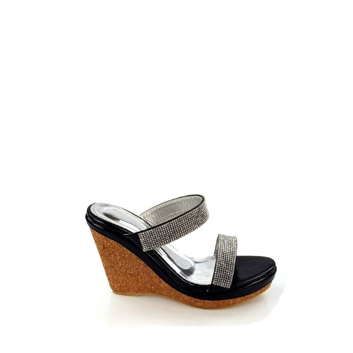 Parva Cork Wedge Diamante 2 Strap Sandal