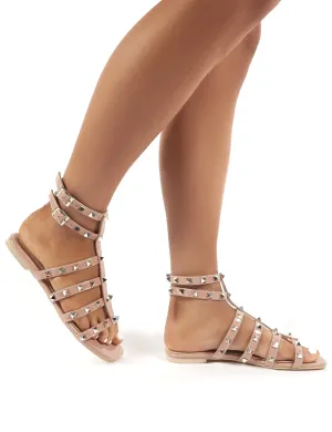 Publicity Wide Fit Nude Stud Detail Strappy Gladiator Flat Sandals