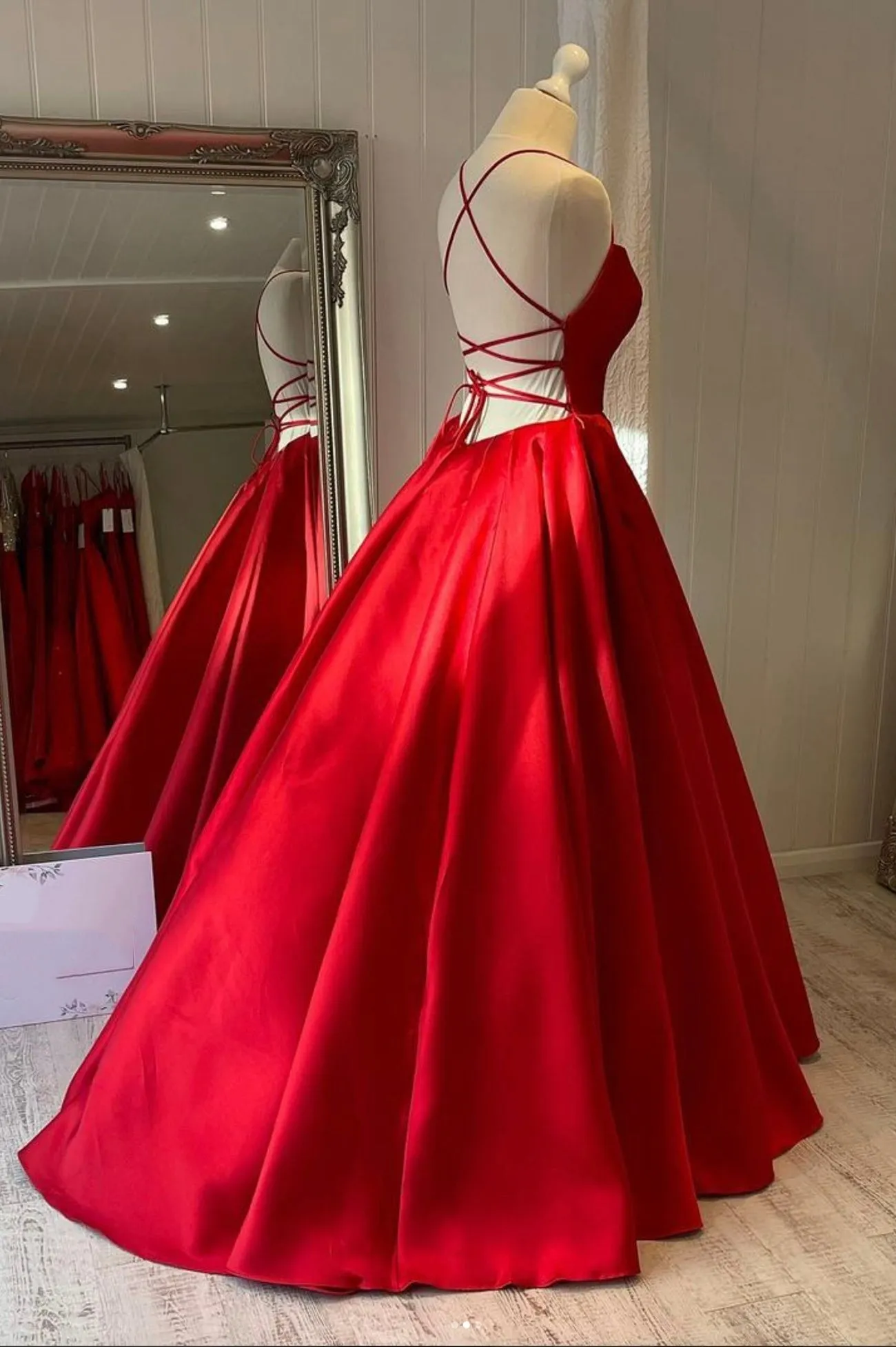 Red Satin Long Prom Dress Simple A-line Evening Dress