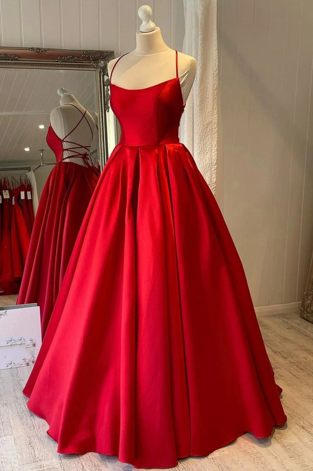 Red Satin Long Prom Dress Simple A-line Evening Dress