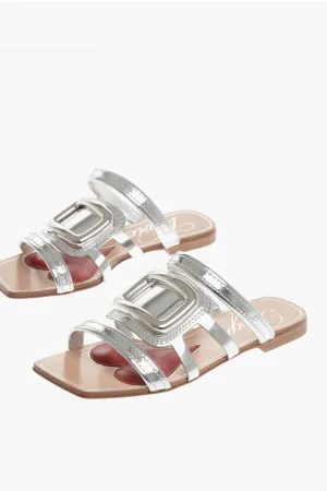 Roger Vivier Square Toe Metallic Leather Gladiator Sandals