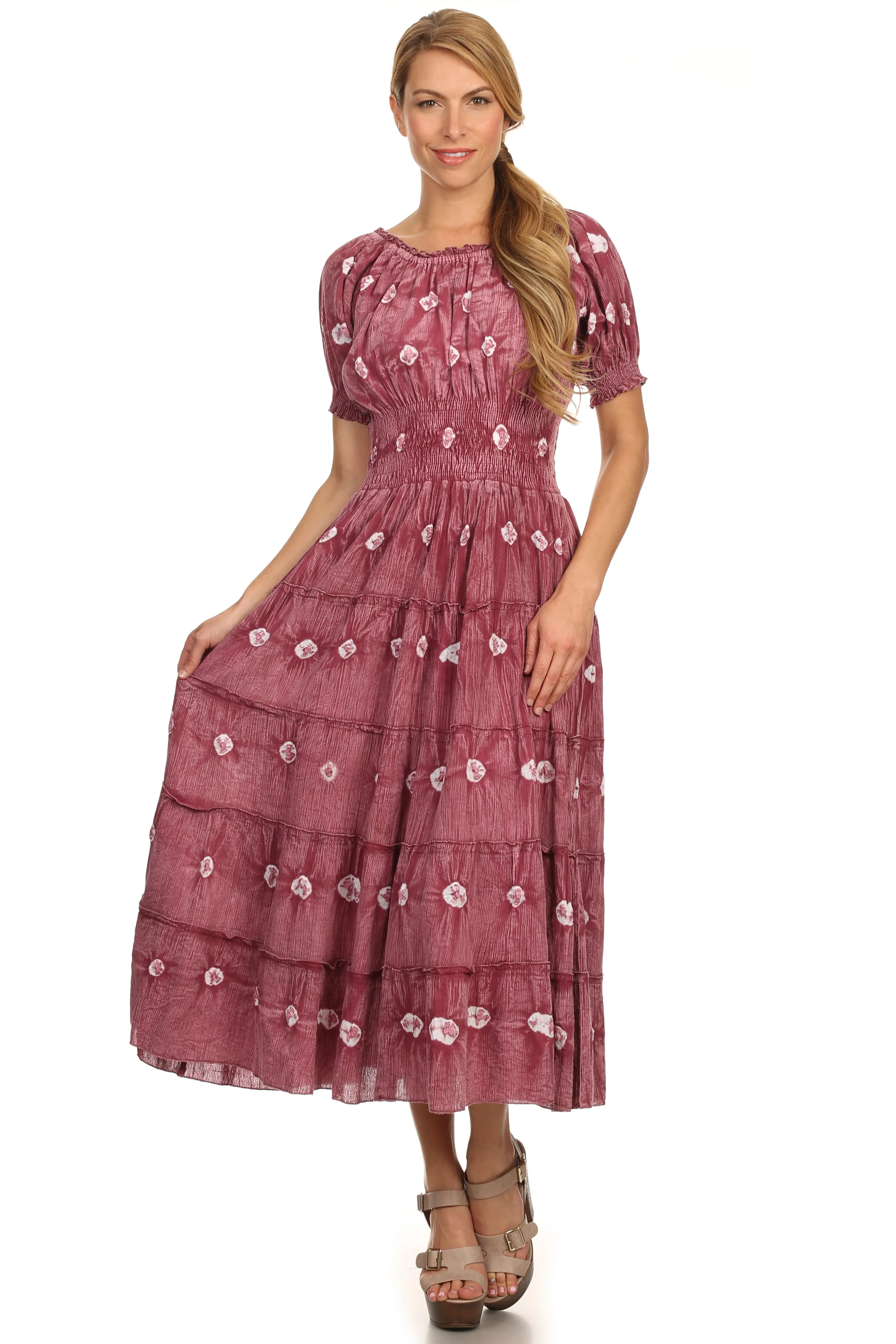 Sakkas Aiden Crepe Peasant Gypsy Boho Long Tie Dye Dress