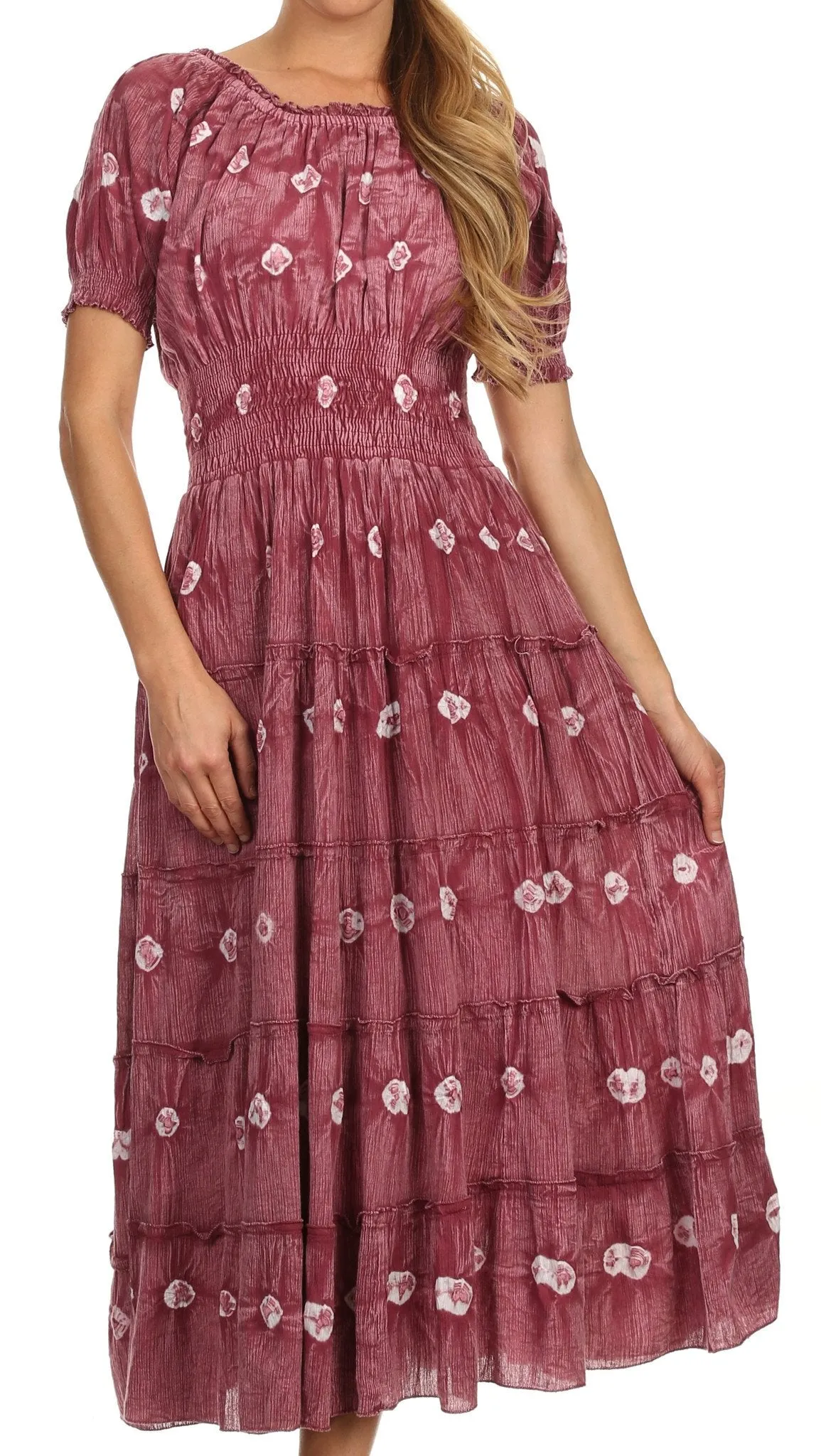 Sakkas Aiden Crepe Peasant Gypsy Boho Long Tie Dye Dress