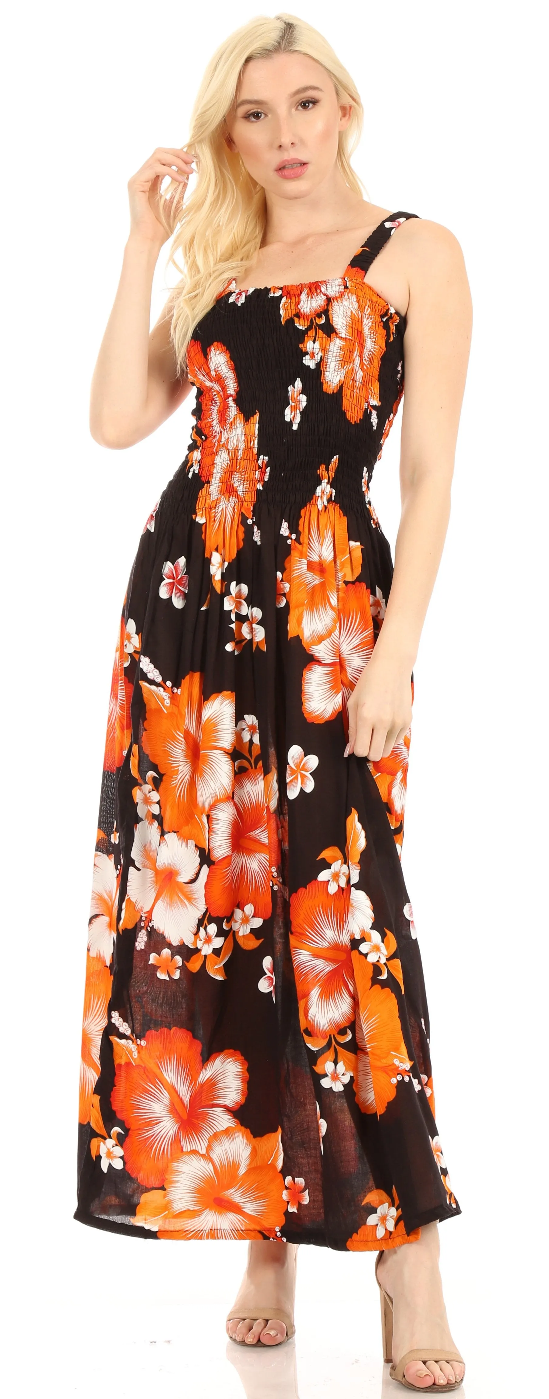 Sakkas Naida Women's  Casual Summer Long Sleeveless Stretchy Floral Print Dress