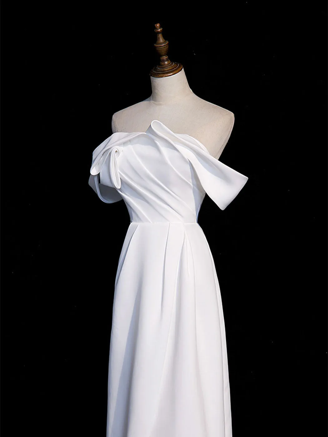 Simple White Off Shoulder Satin Long Prom Dress, White Long Formal Dress