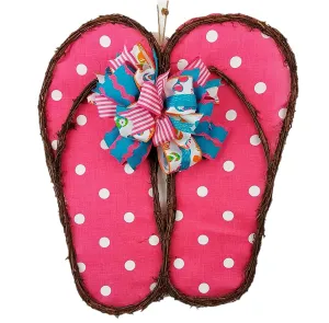 Spring Summer Flip Flop Grapevine Wreath - Polka Dot Door Hanger Oversized Bow Pink Fuschia Door Decor; Pink White Blue Orange