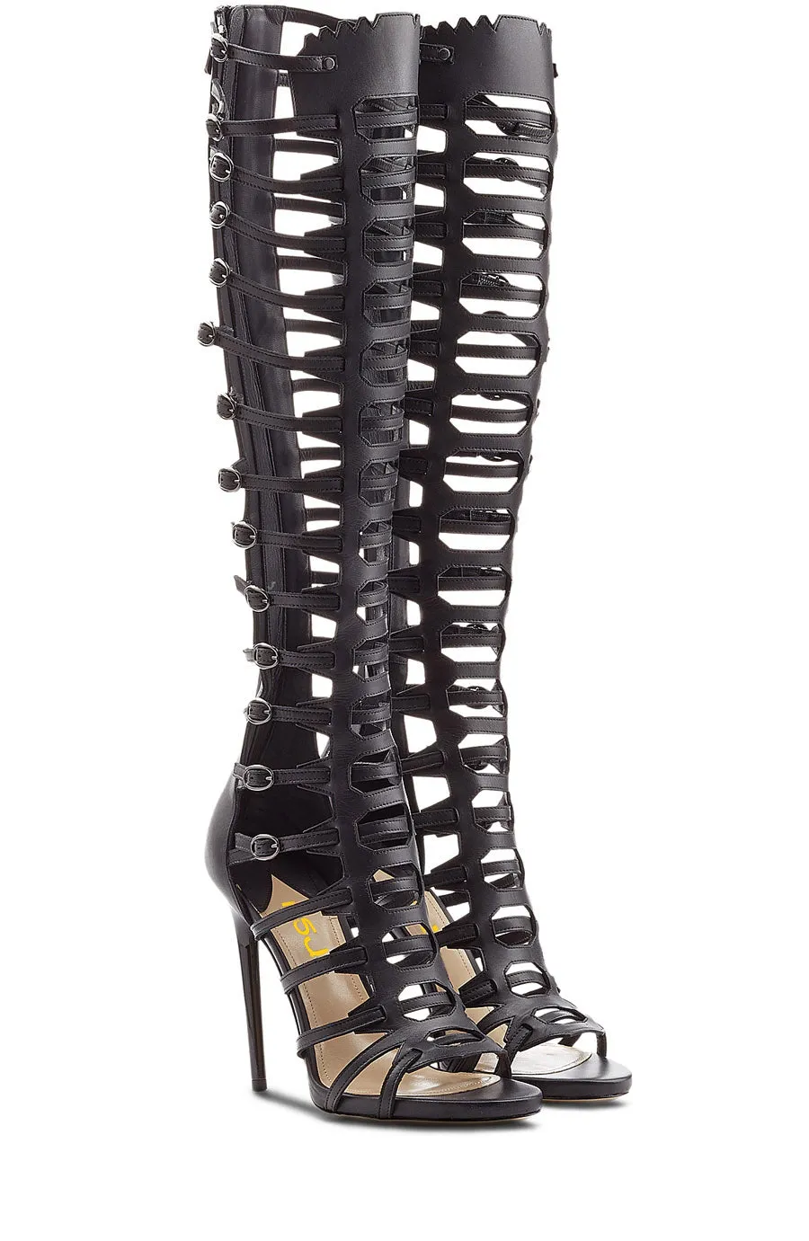 Toleet Black Hollow Out Stiletto Heels Strappy Knee Gladiator Sandals