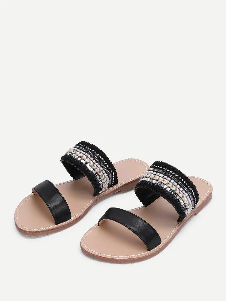 Tribal Embellished Flat Sandals