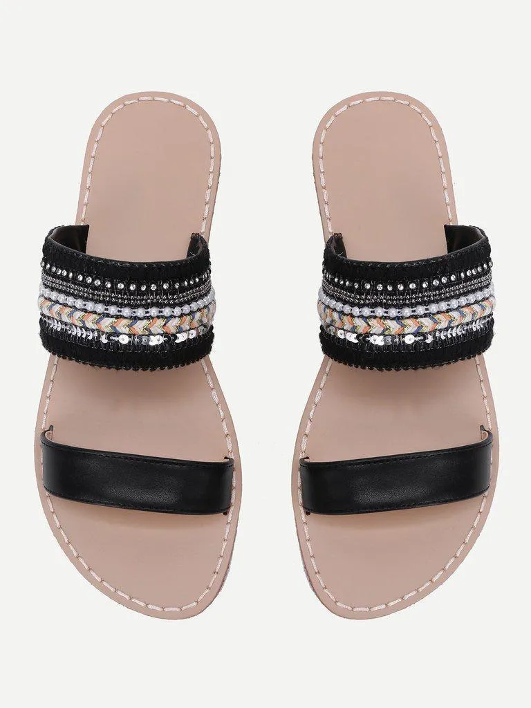 Tribal Embellished Flat Sandals