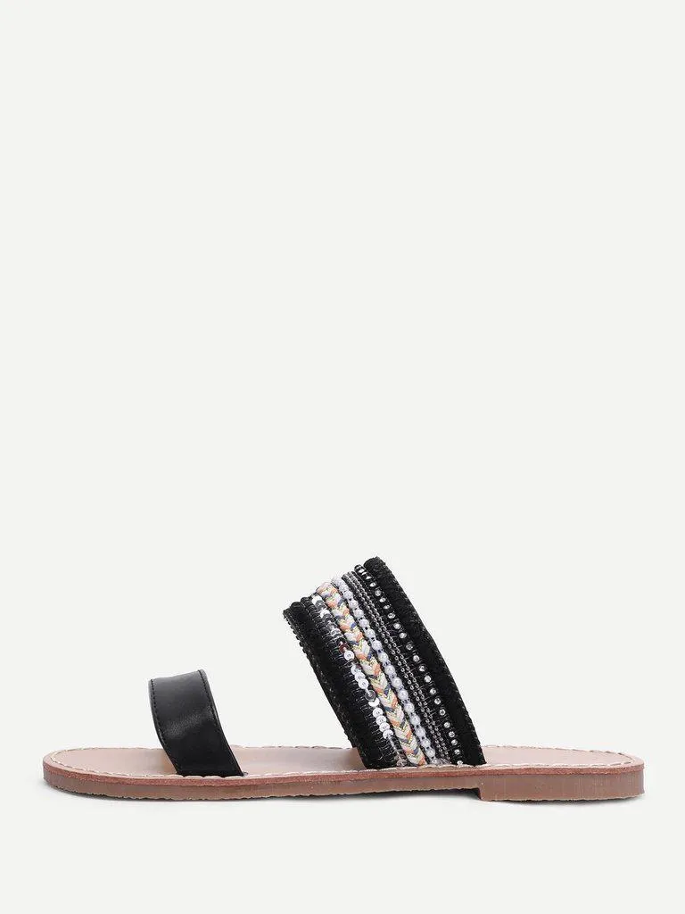 Tribal Embellished Flat Sandals