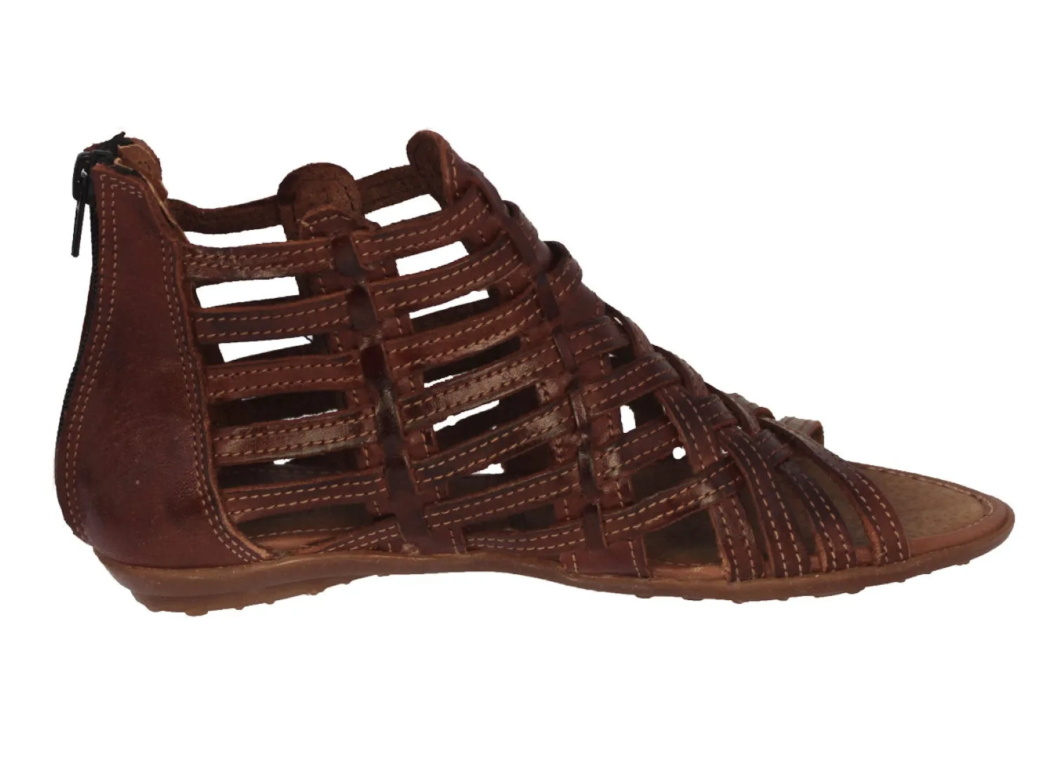 Womens Authentic Huaraches Real Leather Sandals Zipper Cognac - #200