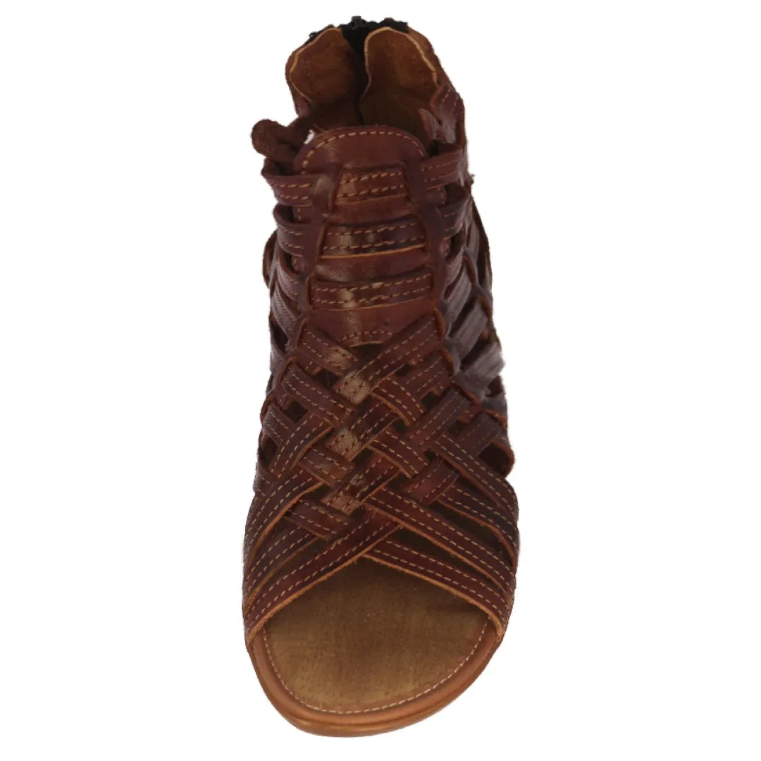 Womens Authentic Huaraches Real Leather Sandals Zipper Cognac - #200