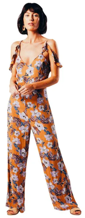 Womens Floral Print Wide Leg Jumpsuit